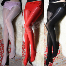 Plus Size Lace Waist Super Shiny Glossy Pantyhose Sheer Tights Fits Up t... - $11.99