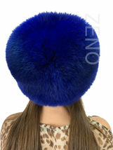 Blue Fox Fur Full Hat Saga Furs All Fur Round Hat Dark Blue Color Beanie Fur Hat image 3