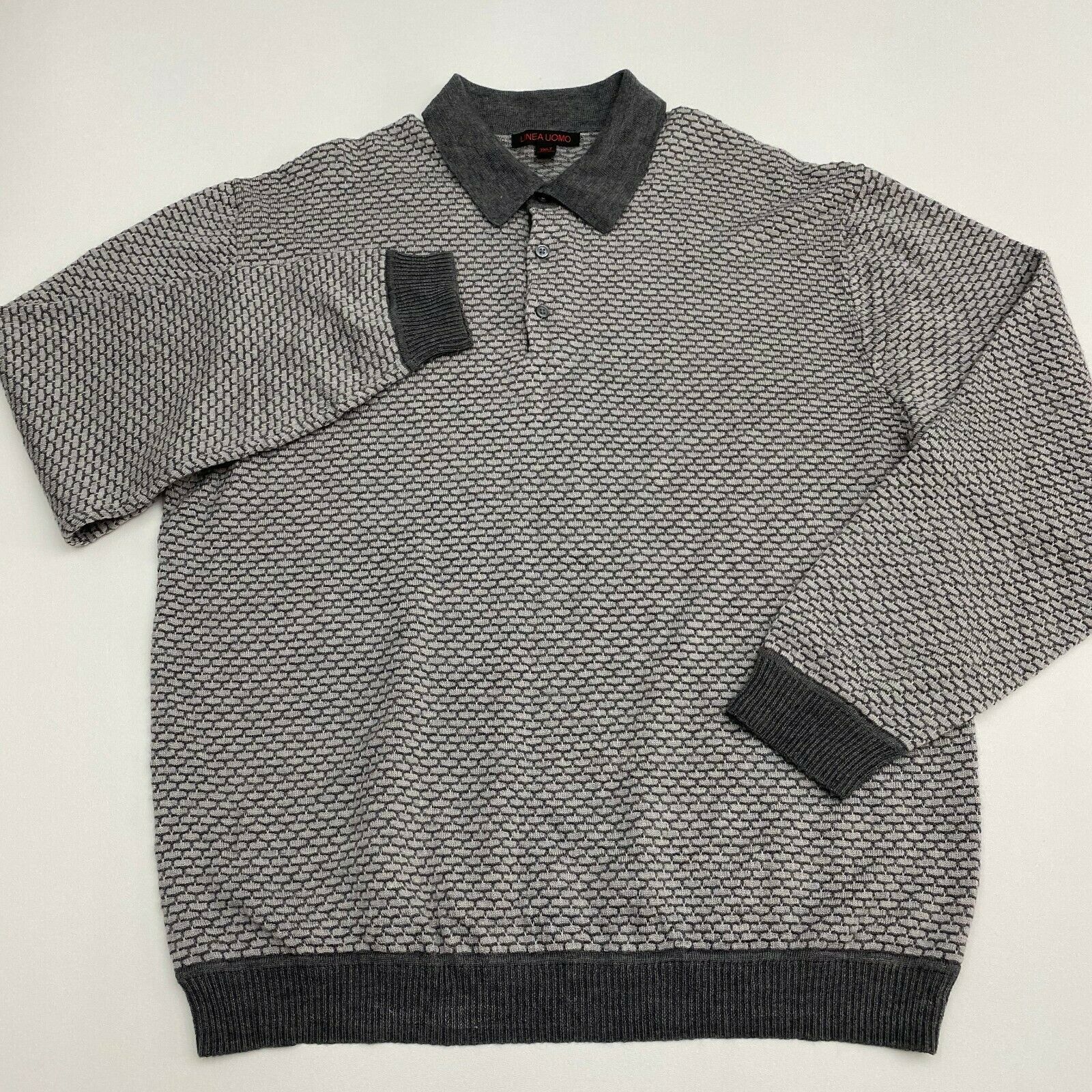 Linea Uomo Polo Shirt Mens 3XLT Gray Wool Blend Long Sleeve Casual - Polos