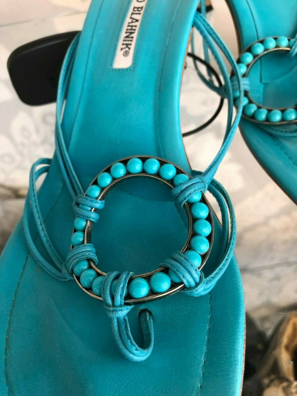 turquoise strappy heels
