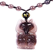 Natural Ice Obsidian Stone Fox Charm Good Luck Beaded Pendant Necklace - $36.79