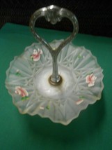 Beautiful Vintage  FENTON Handled CANDY DISH Handpainted Flowers #2 - $14.44