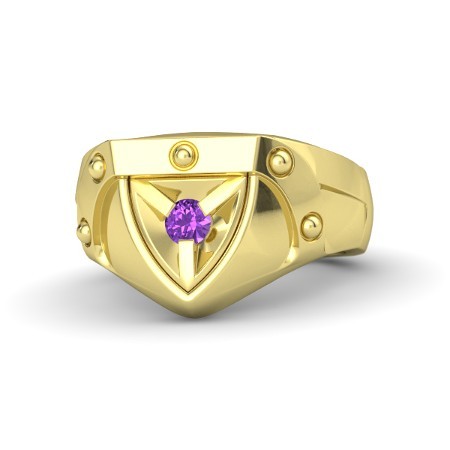 0.25Ct Round Cut Amethyst 925 Silver 14k Yellow Gold Plated Shield Ring For Mens