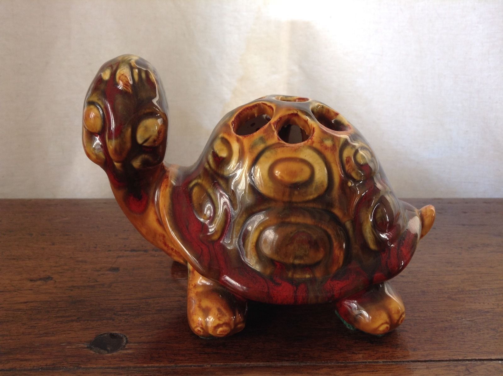 VINTAGE MULTI COLOR CERAMIC GLAZED TURTLE POTTERY VERY CUTE UNIQUE FACE ...