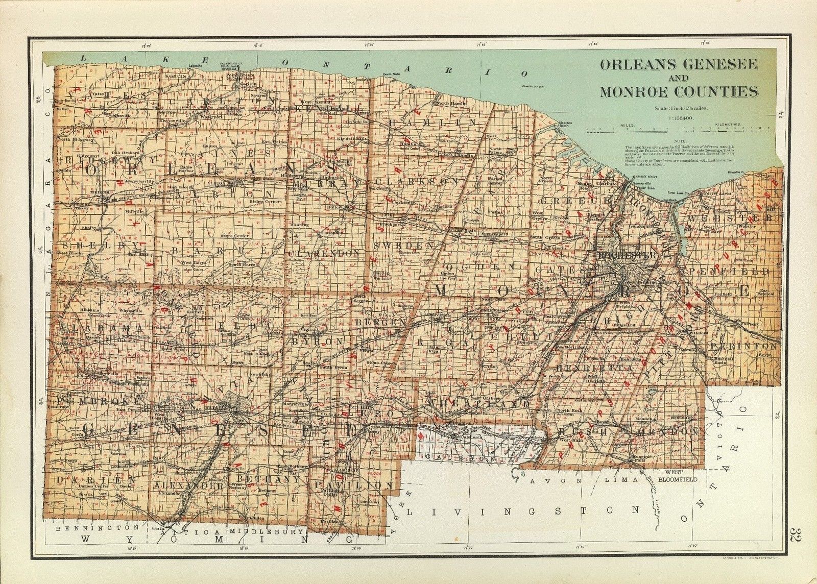 1895 Orleans Genesee Monroe county Atlas map state New York land patent