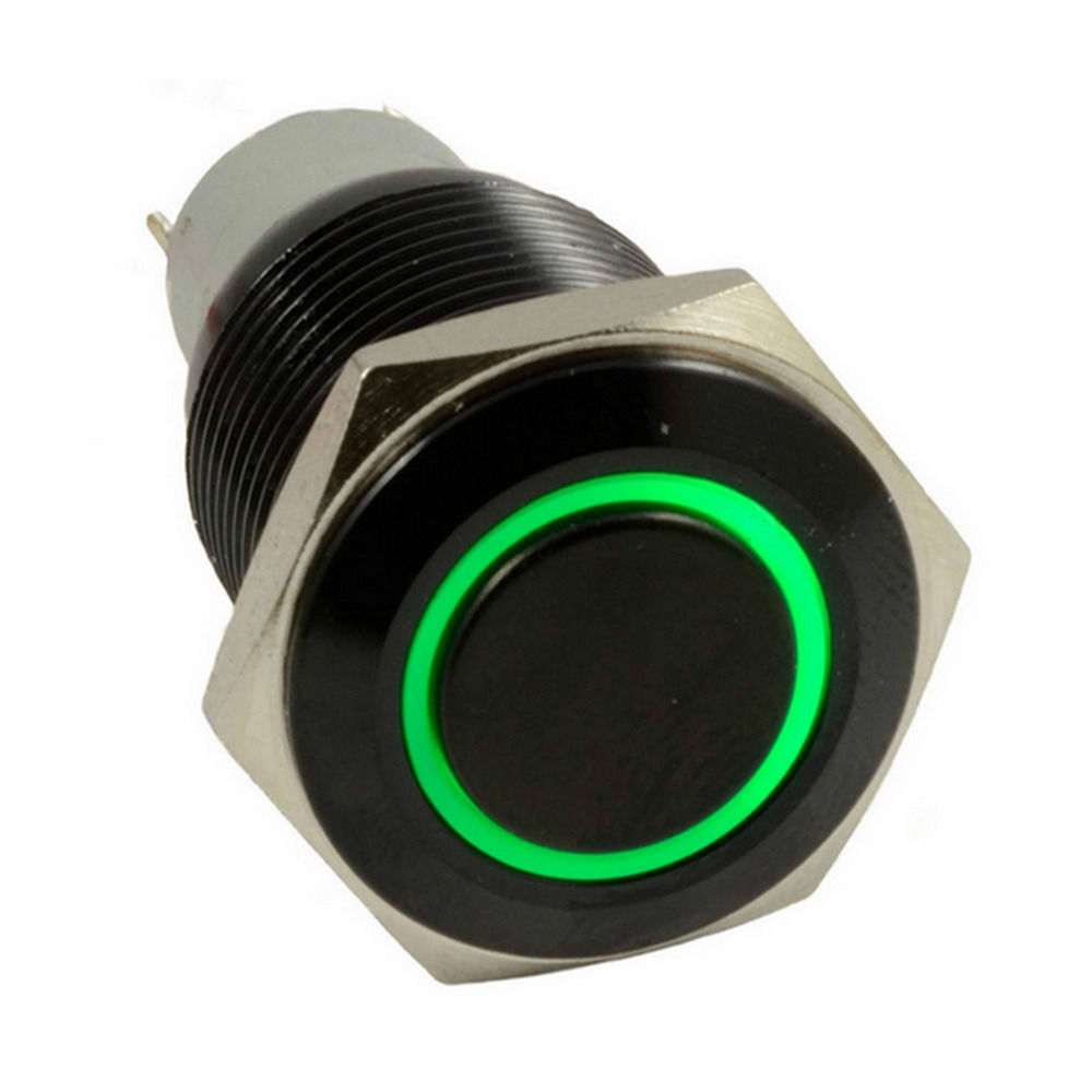 Car 16mm 12V 3A Green LED Light Push Button Toggle Switch Black Metal Sales Switches / Controls