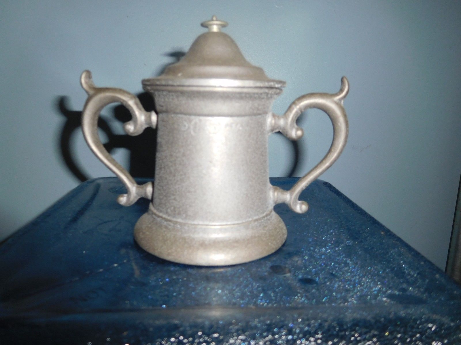 Vintage Pewter Sugar Bowl with Lid & Ornate Handles Pewter