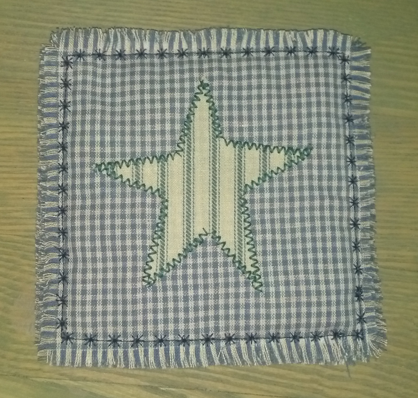 Handmade Appliqued Primitive Rustic Country Star Checked Drink Coaster