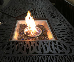 Luxury propane fire pit rectangle outdoor dining set 9 piece cast aluminum patio image 6