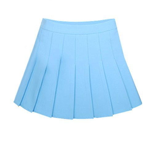 Women's High Waist Solid Pleated Mini Tennis Skirt ( S , Light blue)
