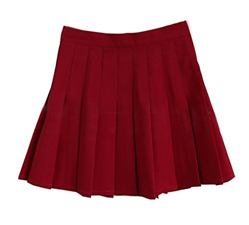 Girls High Waist Solid Pleated Mini Slim Single Tennis Skirts (M, Wine Red)