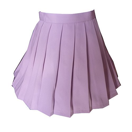 Women`s School Uniform High Waist Flat Pleated Skirts(XL ,Purple)