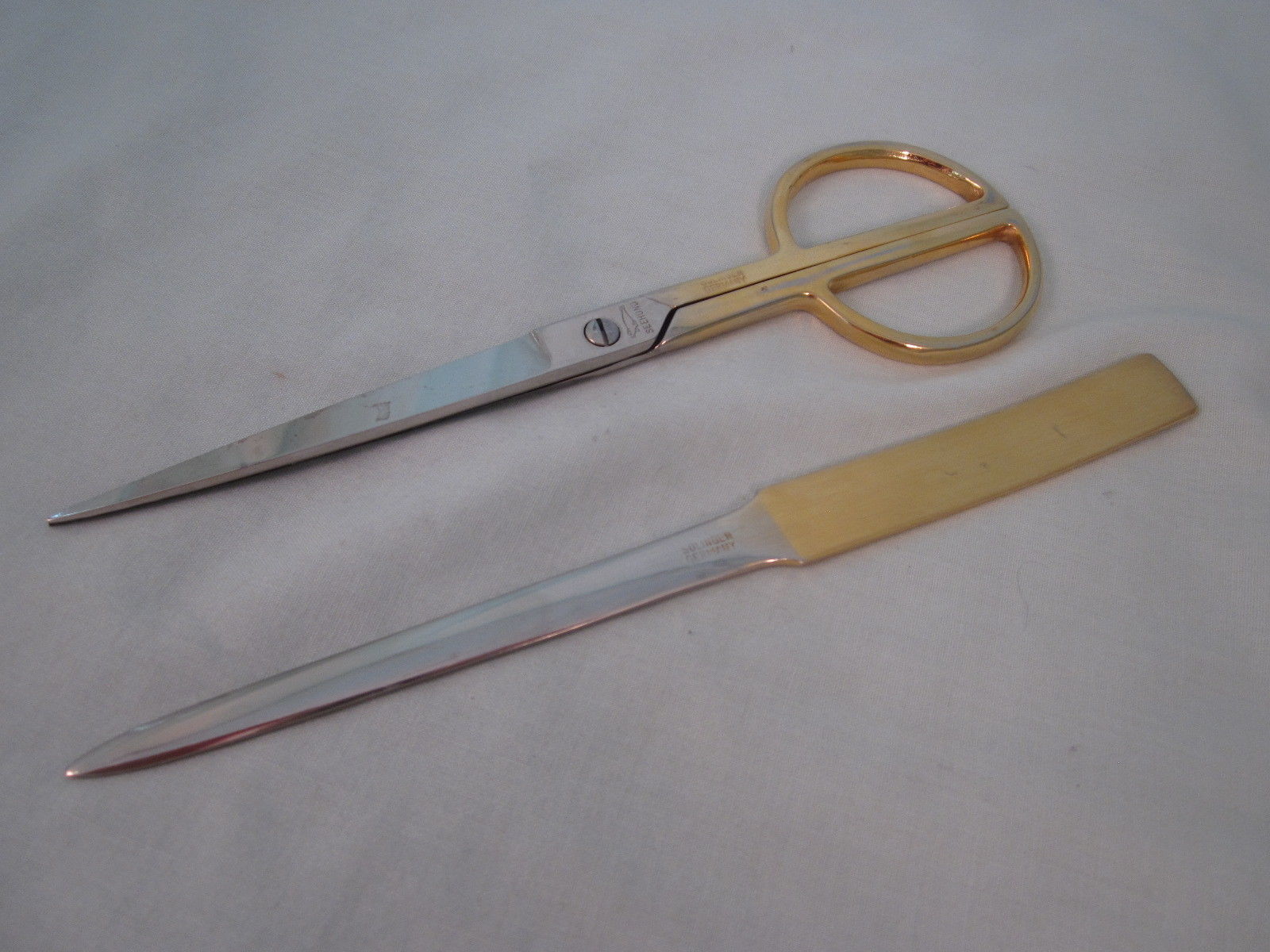 Vintage SEEHUND Scissor & Letter Opener Set SOLINGEN GERMANY Gold Silver Tone Desk Sets