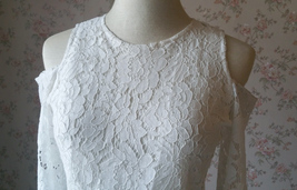 White Lace Cold Shoulder Top Long Sleeve White Lace Wedding Bridesmaid Top Plus image 8
