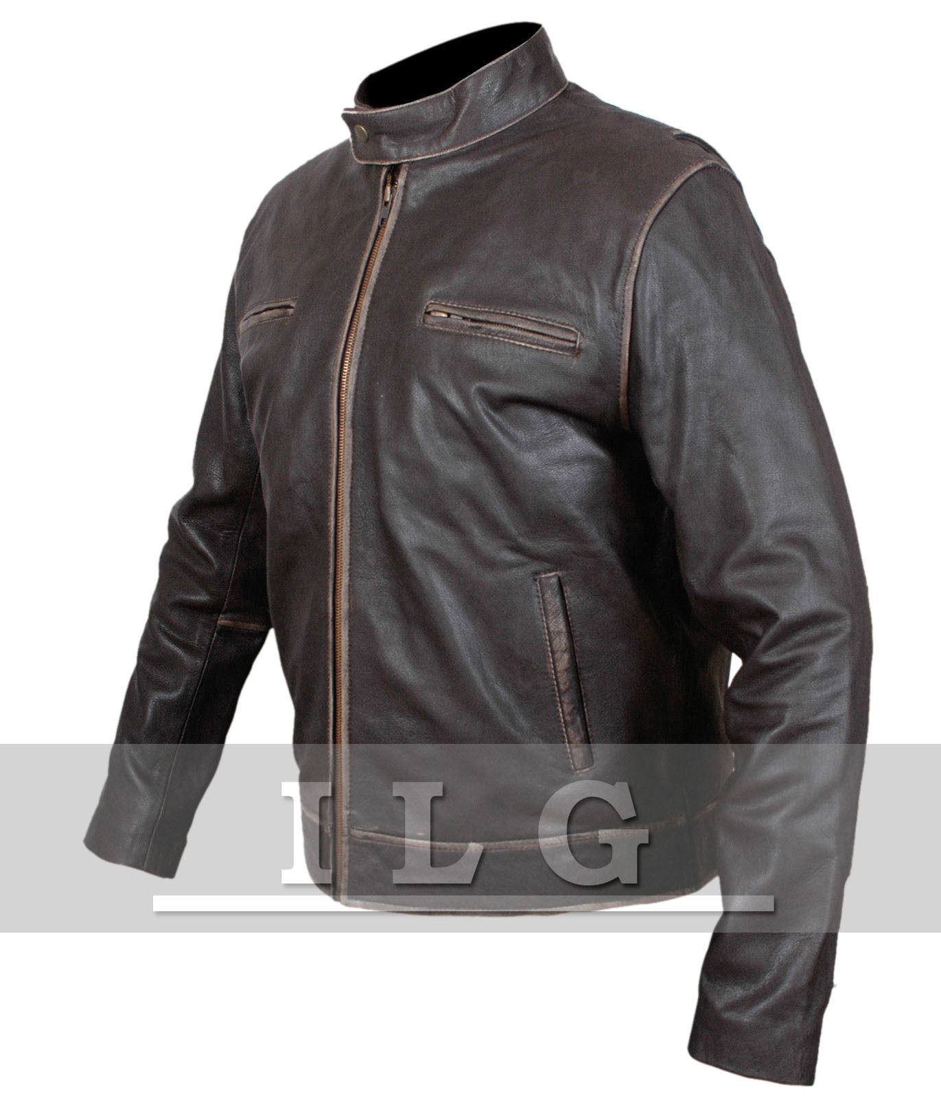 Contraband Mark Wahlberg/'s Mens Slim Fit Distressed REAL Leather Jacket