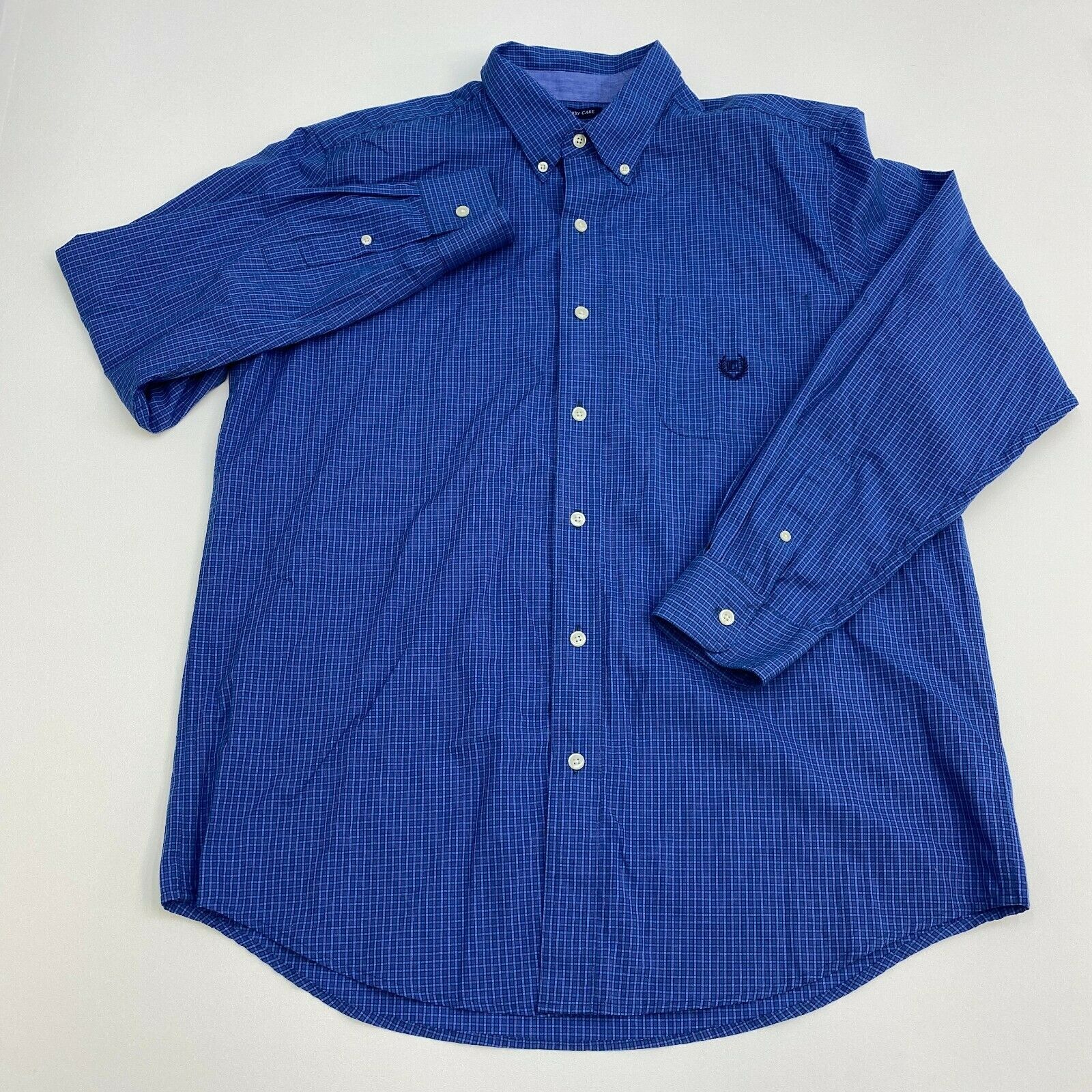 Chaps Button Up Shirt Mens Large Blue Check Long Sleeve Casual - Casual ...