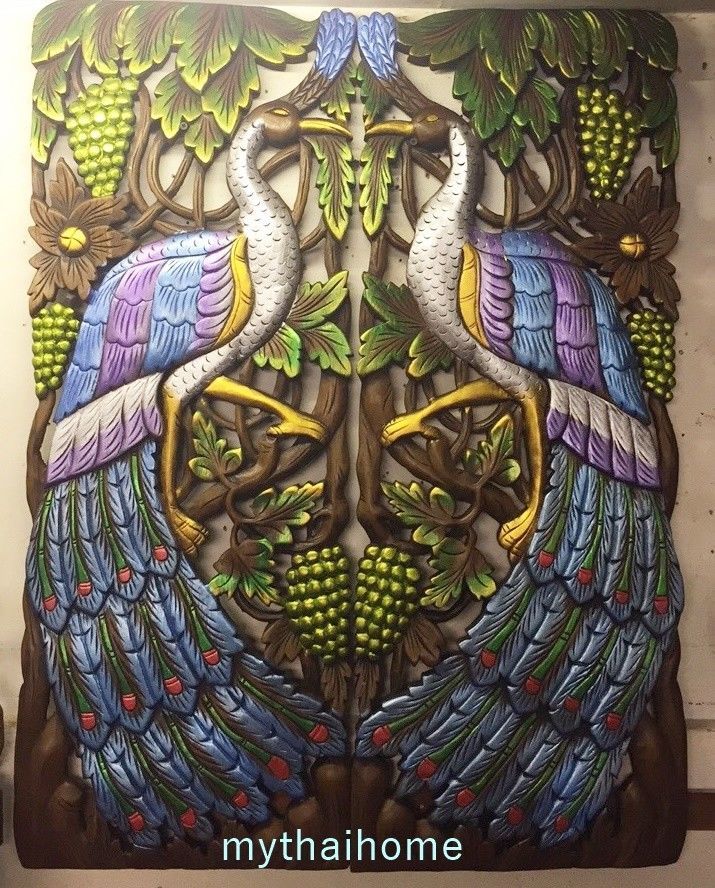 2 X 3ft 35 Peacock Teak Wood Carved Wall And 50 Similar Items