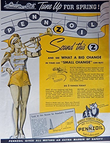 Pennzoil Motor Oil, 40's Print ad. Full Page Color Illustration (woman ...