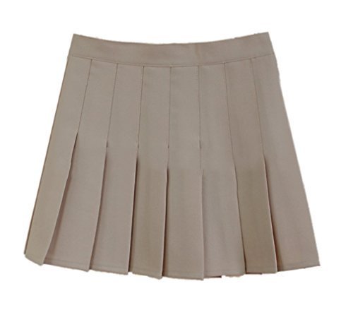 Girls Solid Pleated Mini Single School Tennis Skirts (L,Khaki brown)