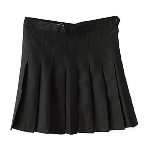 Beautifulfashionlife Women's High Waist Solid Pleated Mini Skirt(L, Black)