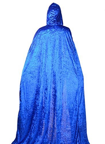 Unisex Hooded Cloak Role halloween Cape Play Costume Full Length Blue Plus si...