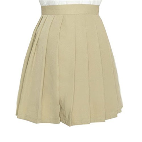 Women`s Pleated solid A line Short School uniform Skirts(L ,Earth tone)