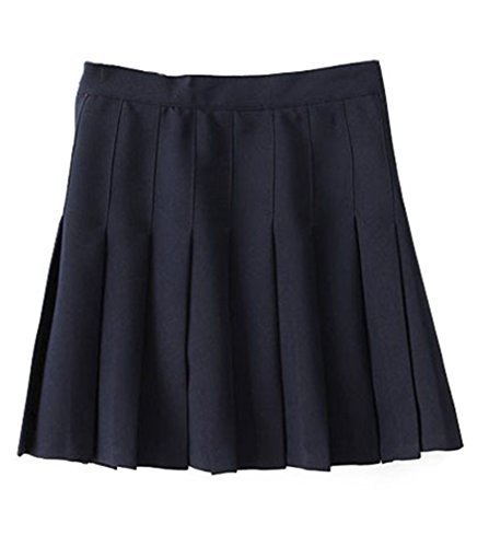 Women High Waist Solid Pleated Mini Slim Single Tennis Skirts ( S, Dark Blue)