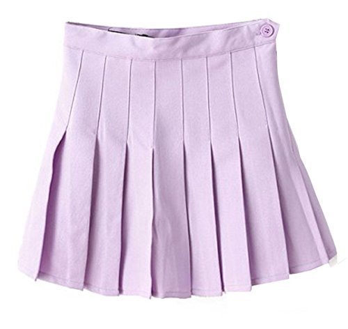 Women High Waist Solid Pleated Mini Slim Single Tennis Skirts ( S, Purple)