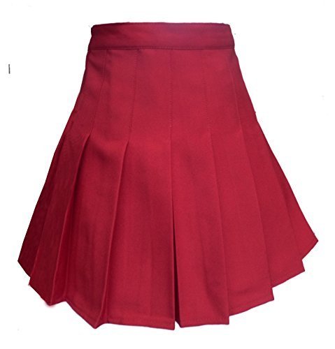 Girls High Waist Solid Pleated Mini Slim Single Tennis Skirts ( S, Wine Red)