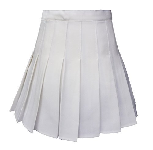 Women High Waist Solid Pleated Mini Slim Single Tennis Skirts ( S, White)