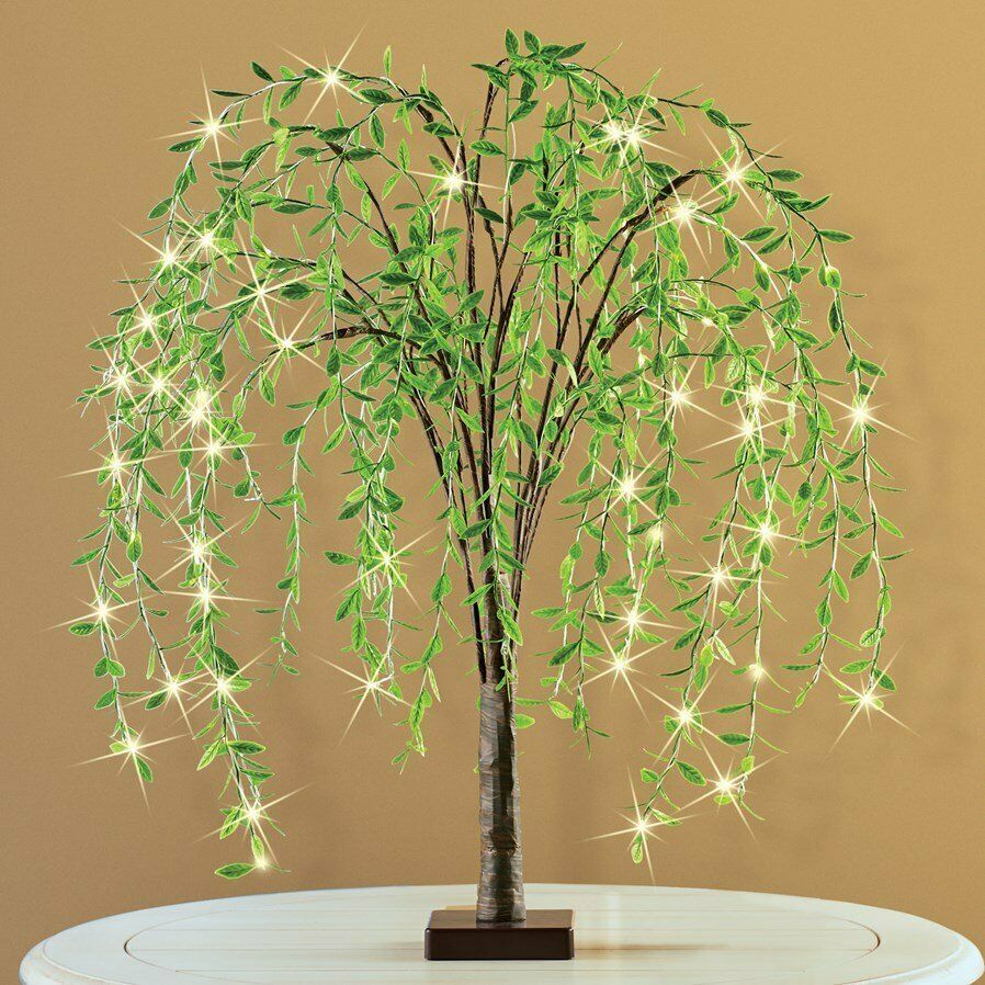 Tabletop Centerpiece Sparkling White LED Lighted Weeping Willow Tree