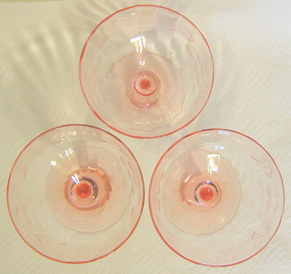 Pink Depression Glass Wine Glasses Crystal 3 Piece Set Bowls