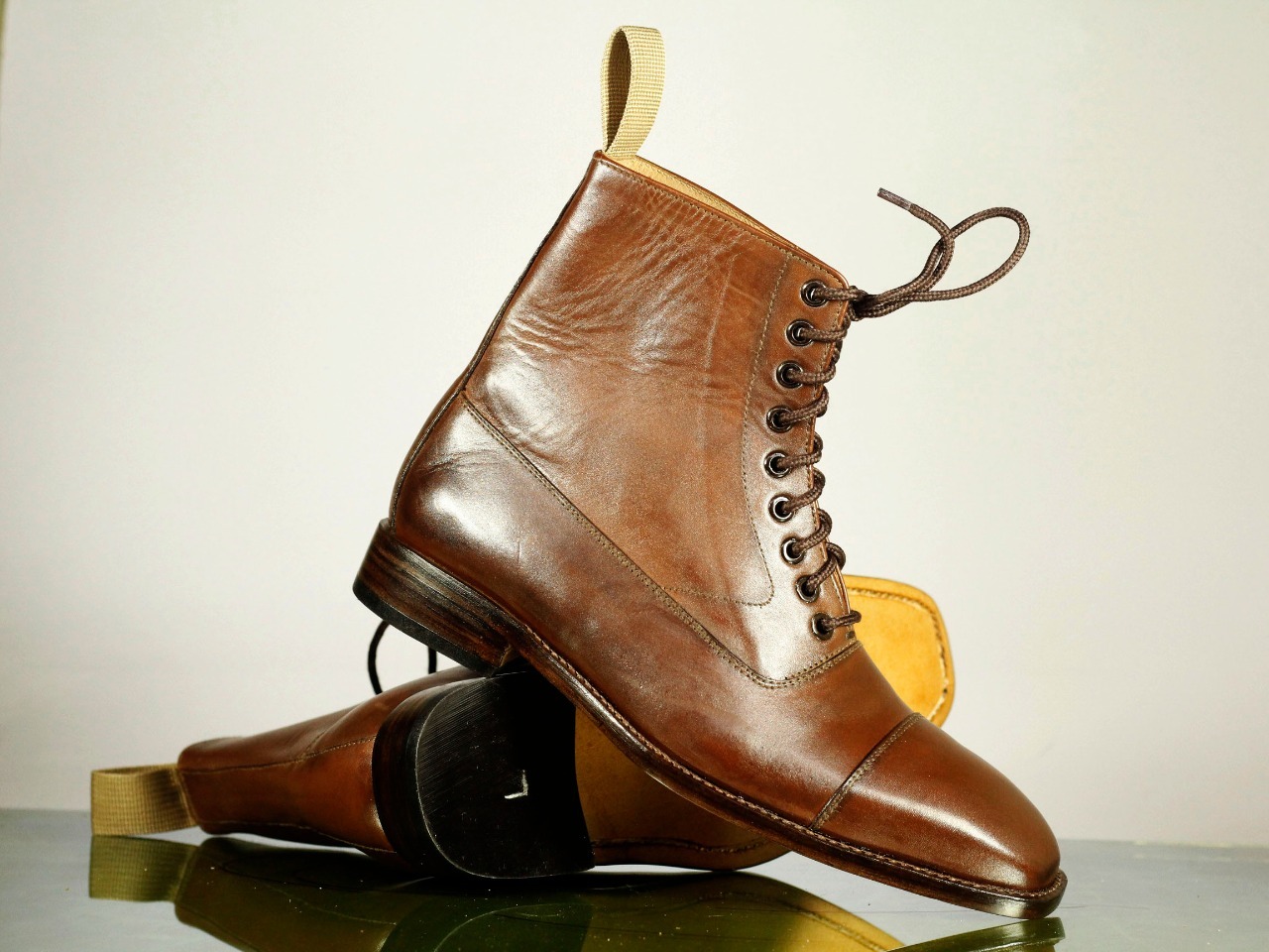 Stylish Handmade Men's Brown Cap Toe Leather Ankle Boots, Men Designer Lace Up B