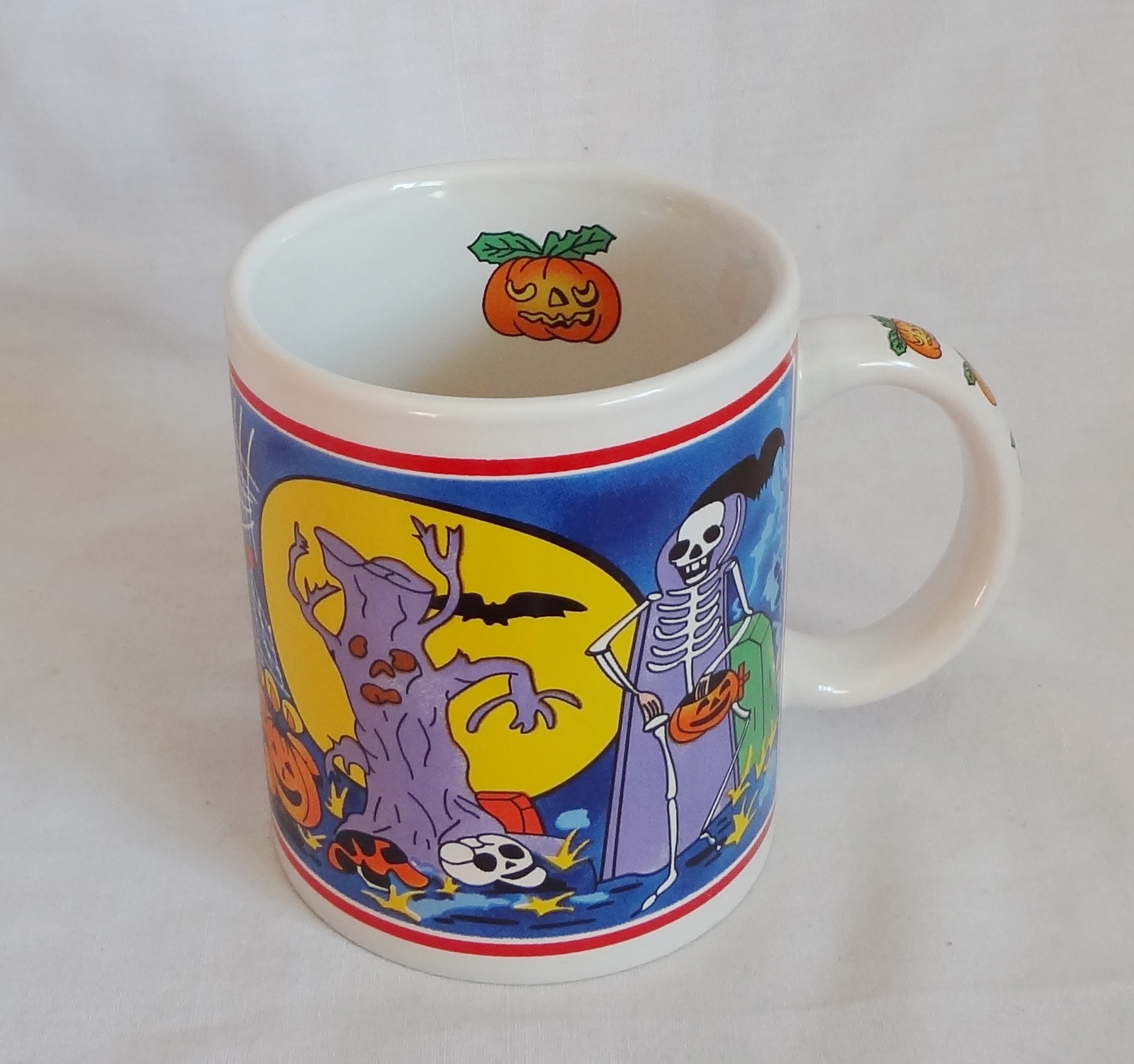 Halloween Coffee Cup Mug Skeleton Pumpkin Spider Webs Bat ...