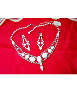 Juliana White Milk Glass &amp; Rhinestones Choker Necklace Earrings Bridal S... - $130.00