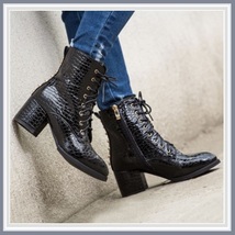 Black Gothic Lace Up Zip Up Embossed Snakeskin PU Leather Block Heel Ankle Boot image 2