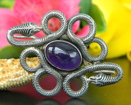 Vintage coiled snakes brooch pin amethyst cabochon sterling silver 925 thumb200