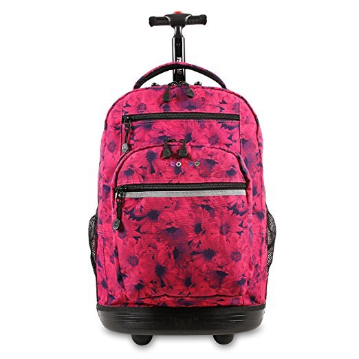 Rolling Wheeled Backpack Pink Laptop School Bookbag Womens Carry Travel