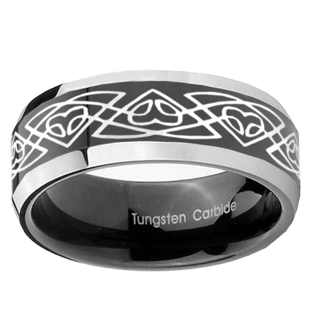 Celtic Braided 8mm Two Tone Black Beveled Tungsten Ring