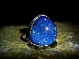 Haunted WITCHES QUEEN ORACLE HEALER Blue Aura Druzy Sterling Silver Ring izida - $333.00