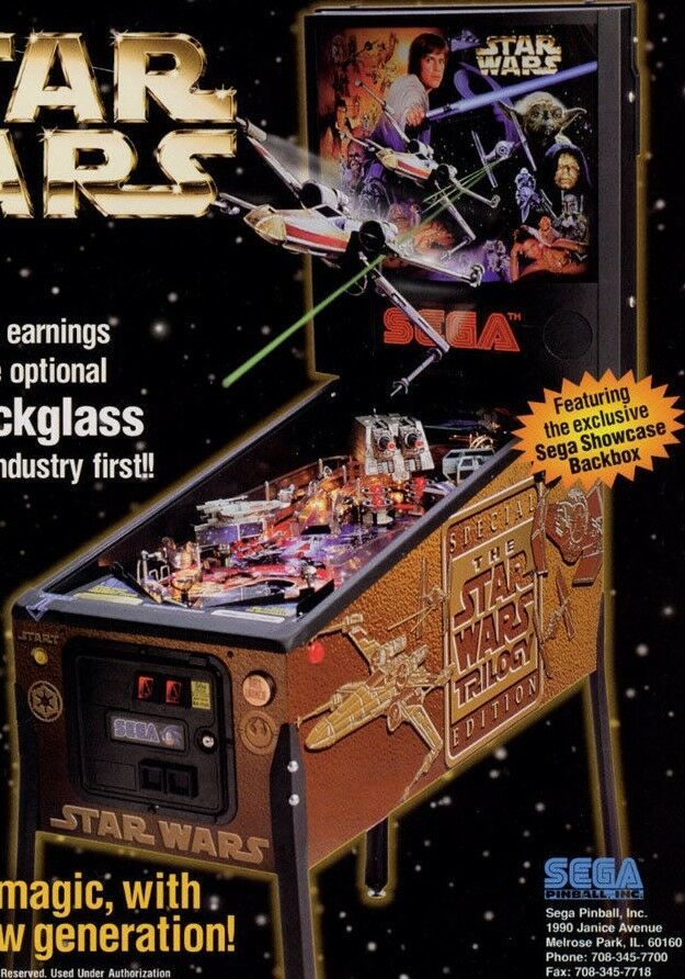 STAR WARS TRILOGY Pinball Machine Flyer Original NOS 1997 Artwork SEGA Space Age Merchandise
