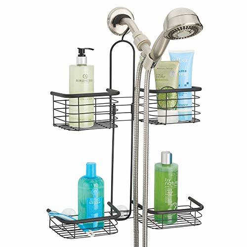 mDesign Metal Hanging Bath and Shower Caddy Organizer for Hand Held Shower Head Bath Caddies