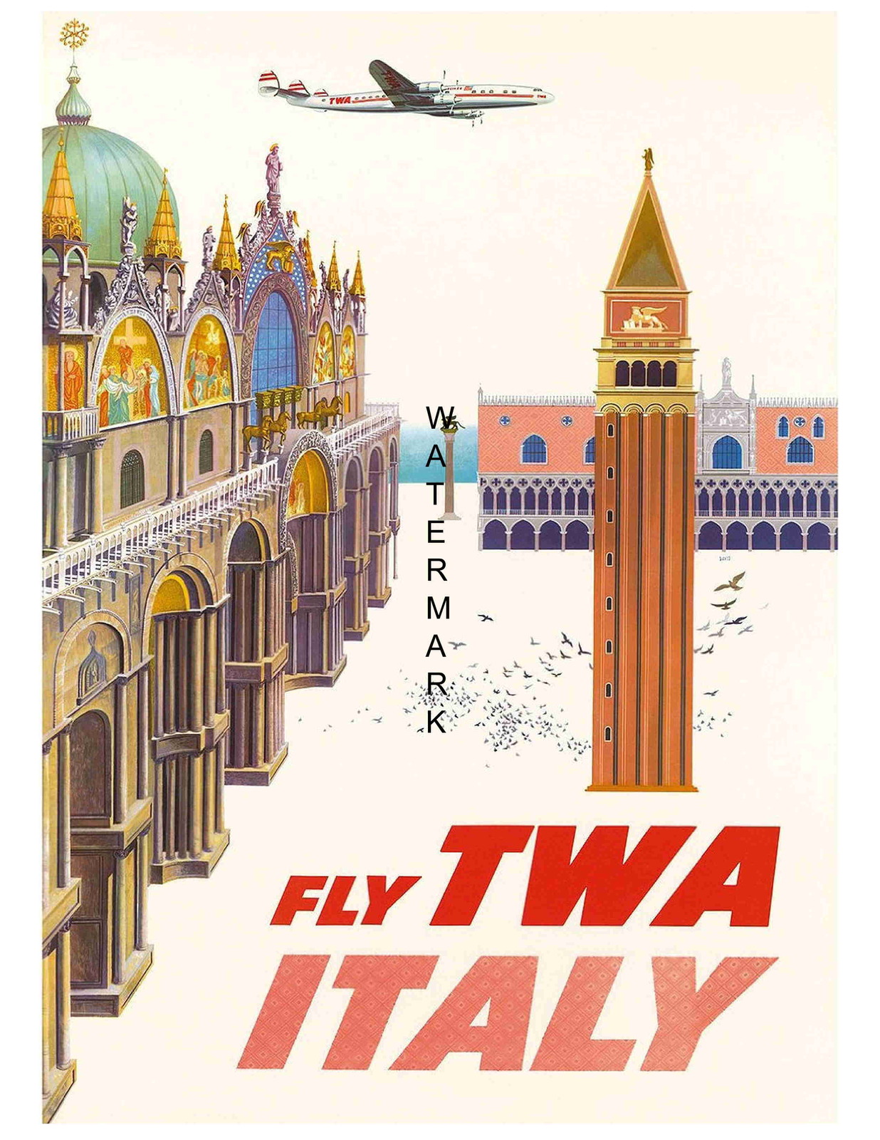 Vintage TWA Flights to Israel Airline Poster A3 Print