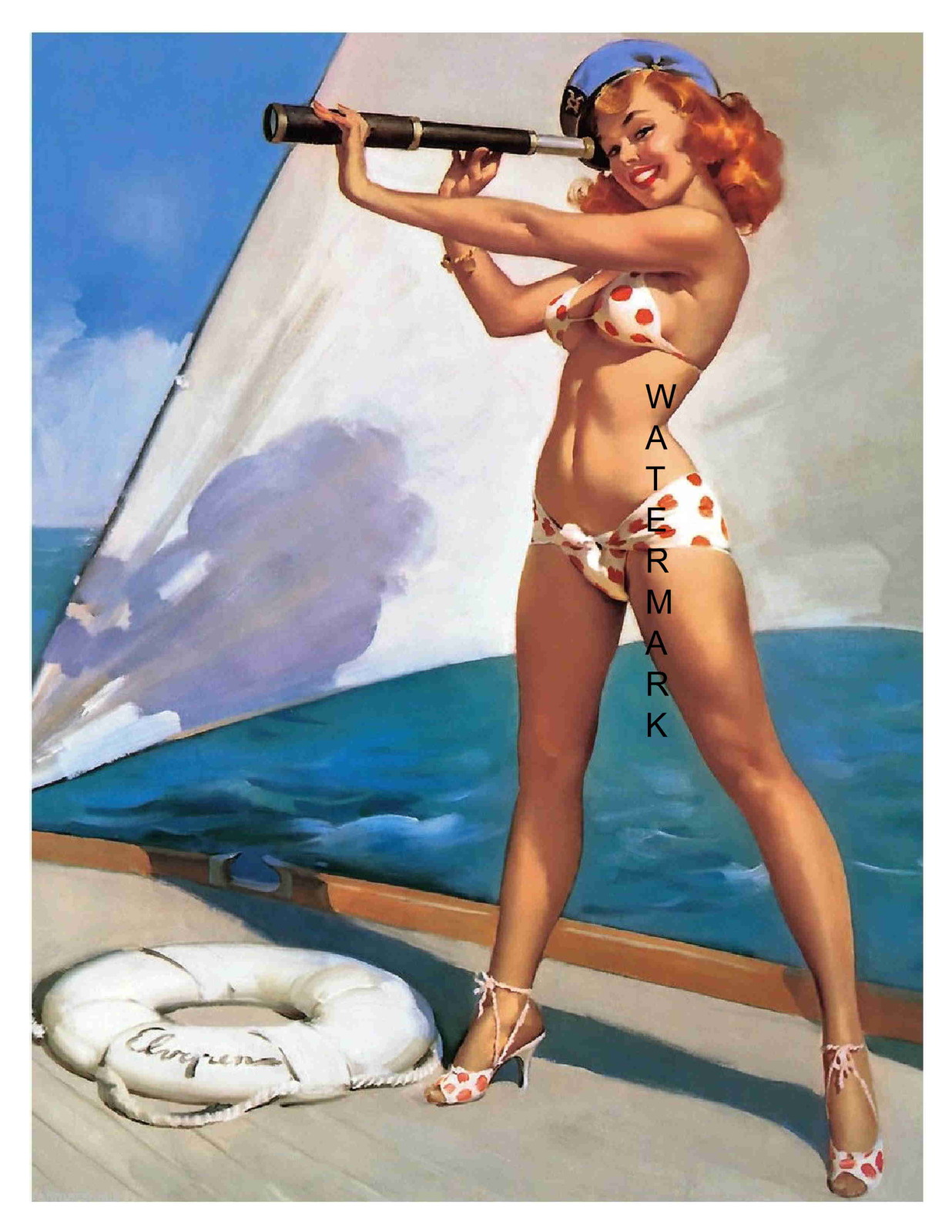 "SHIP AHOY" 22 x 17 inch Vintage 1940's Sailor Girl Giclee C...