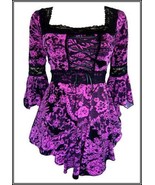 5X 26 28 Pink &amp; Black Lace Print LS Renaissance Corset Top w Lace Trim P... - $38.35