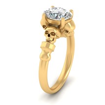 Memento Mori Inspired Skull Ring Yellow Gold Fn 925 Silver Gothic Wedding Rings - $134.99