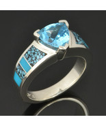 Spiderweb Turquoise Engagement Ring with Trillion Cut Blue Topaz - $495.00