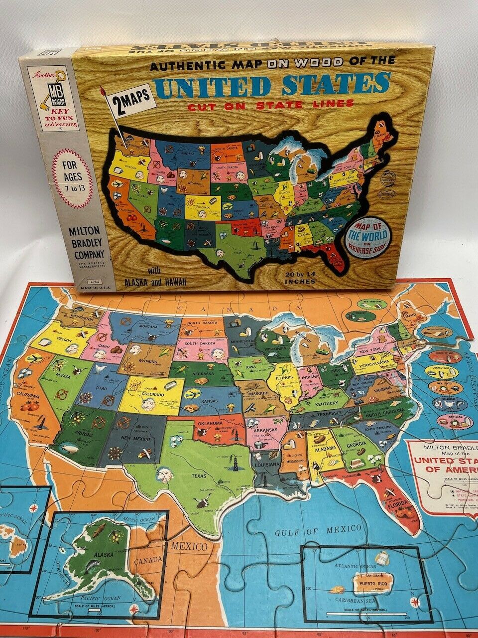 Milton Bradley Individual United States Map Wood Puzzle 1961 Arts Crafts 4 Sale Jigsaw 0543