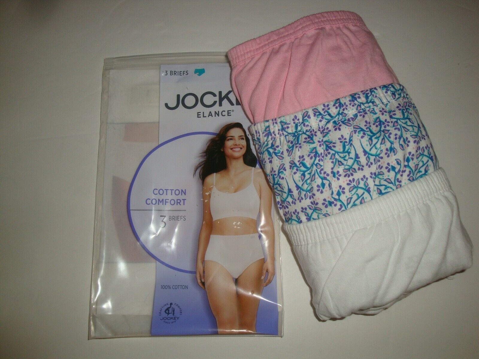 New Jockey Elance Women's 3 Briefs Cotton Panties 1486 Wht/Pink/Floral