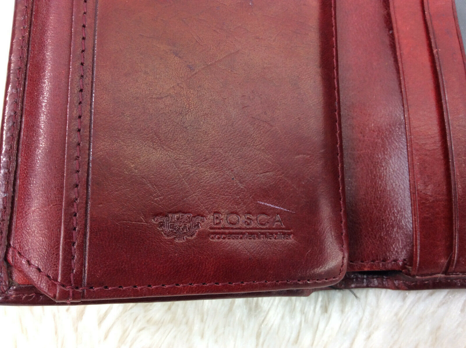 Bosca Leather Wallet Conag Trifold Womens ID Credit Slips Zipper Pocket